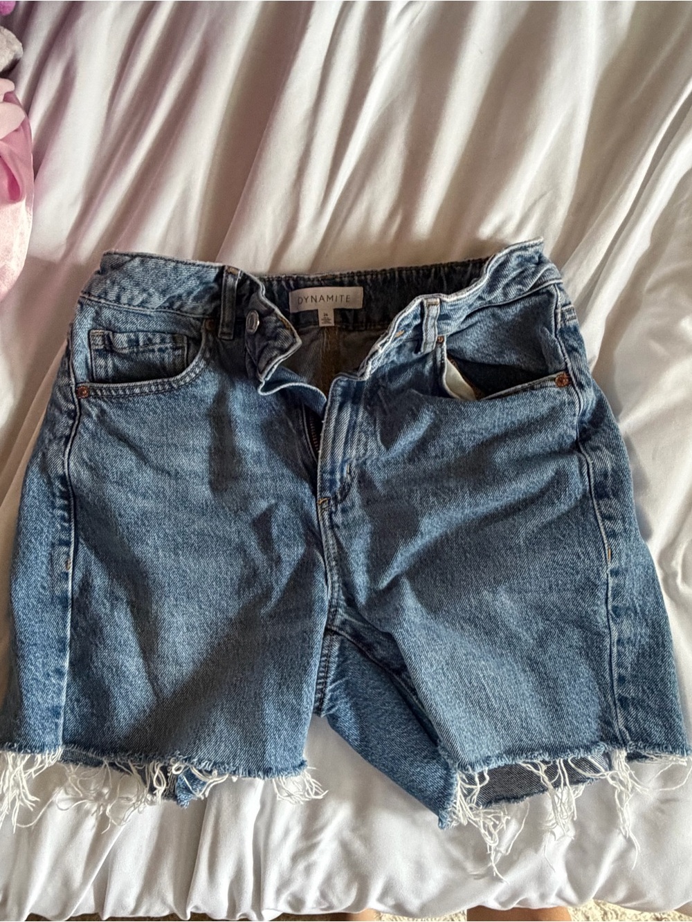 Dynamite Light Blue Distressed Denim Cutoff Shorts